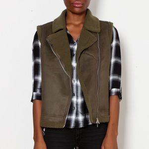 Skies are Blue Green Faux Suede Moto Vest XS
